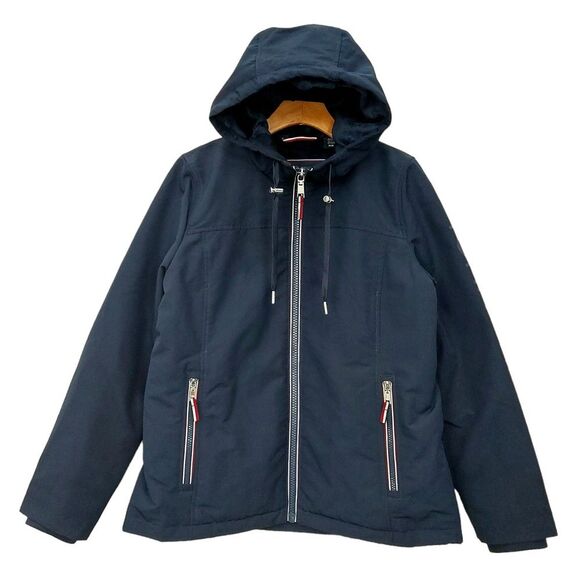 Tommy Hilfiger Soft Shell Jacket Womens Medium Navy Fleece Lined Wind Resistant - Picture 1 of 12